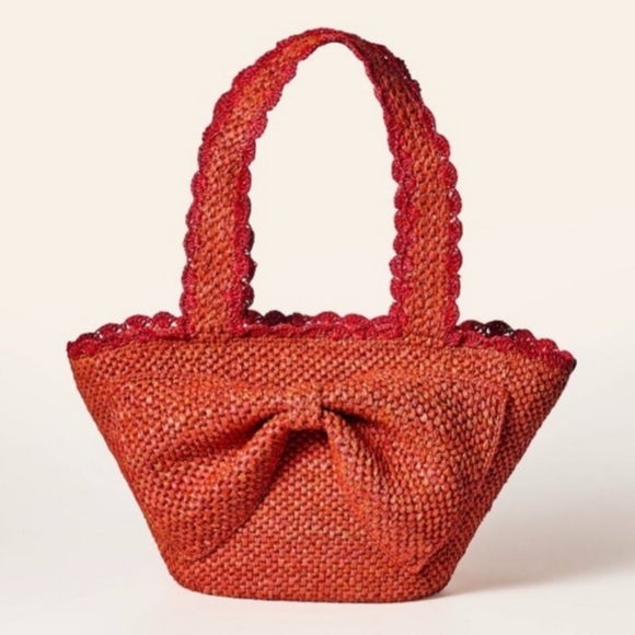 Kate Spade X Target Taffia Straw Bow Red & Orange Tote Bag - Picture 2 of 16